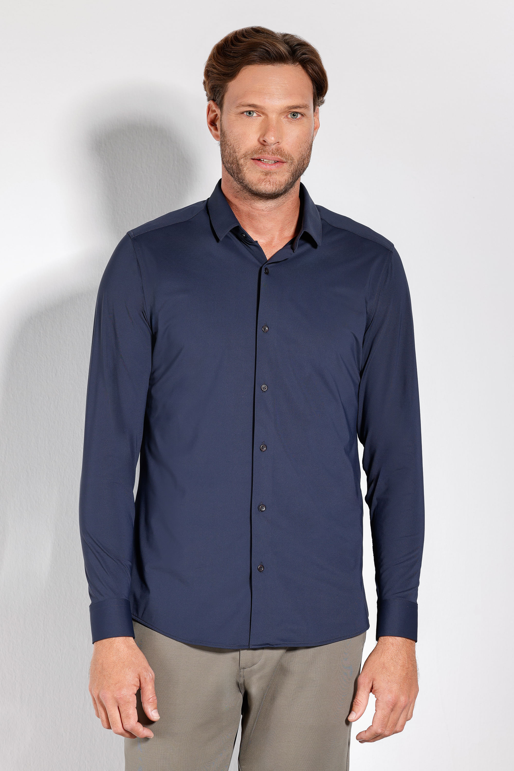 Camisa Manga Longa Maquinetado Floating Tex Marinho