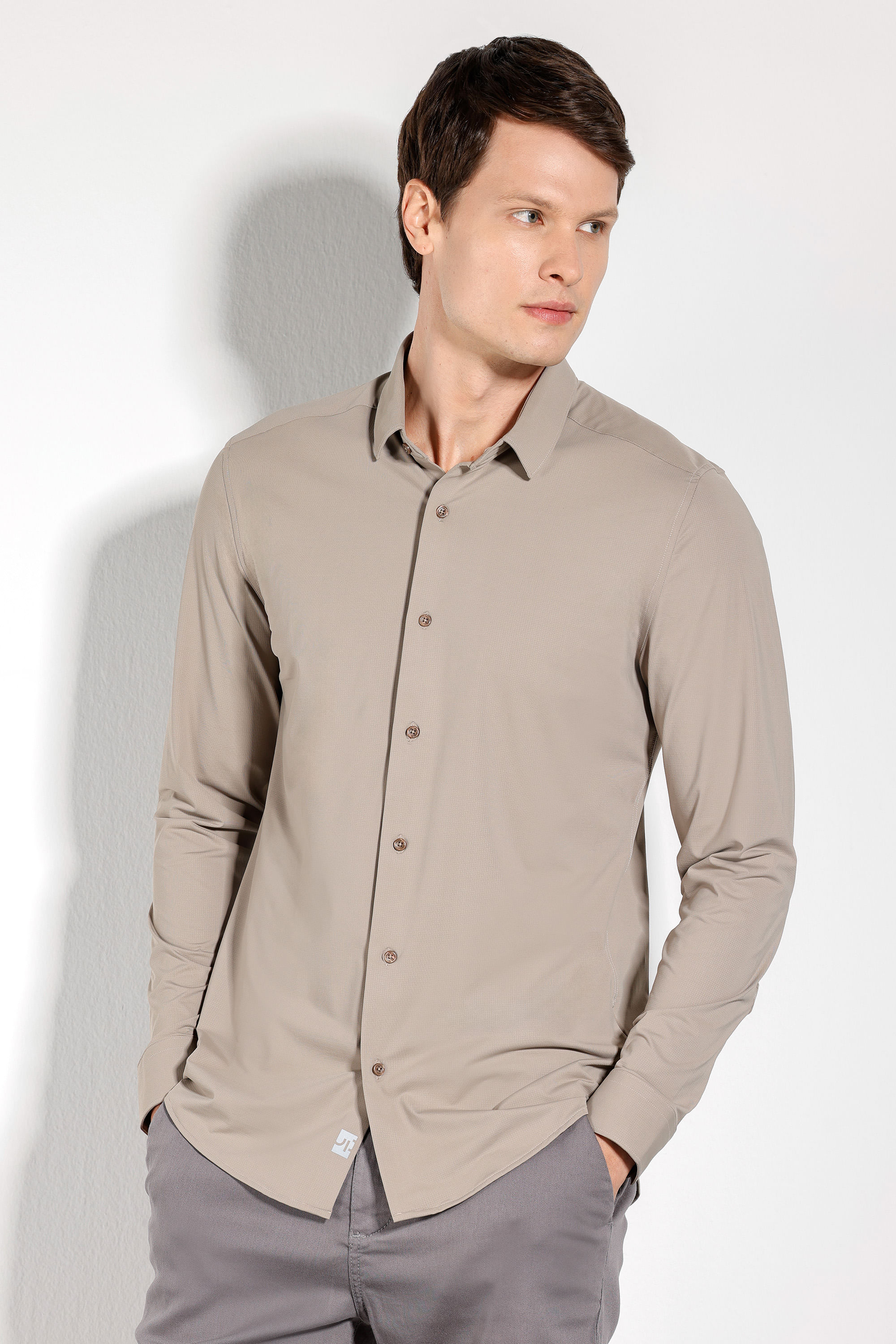 Camisa Manga Longa Maquinetado Floating Tex Caqui Escuro